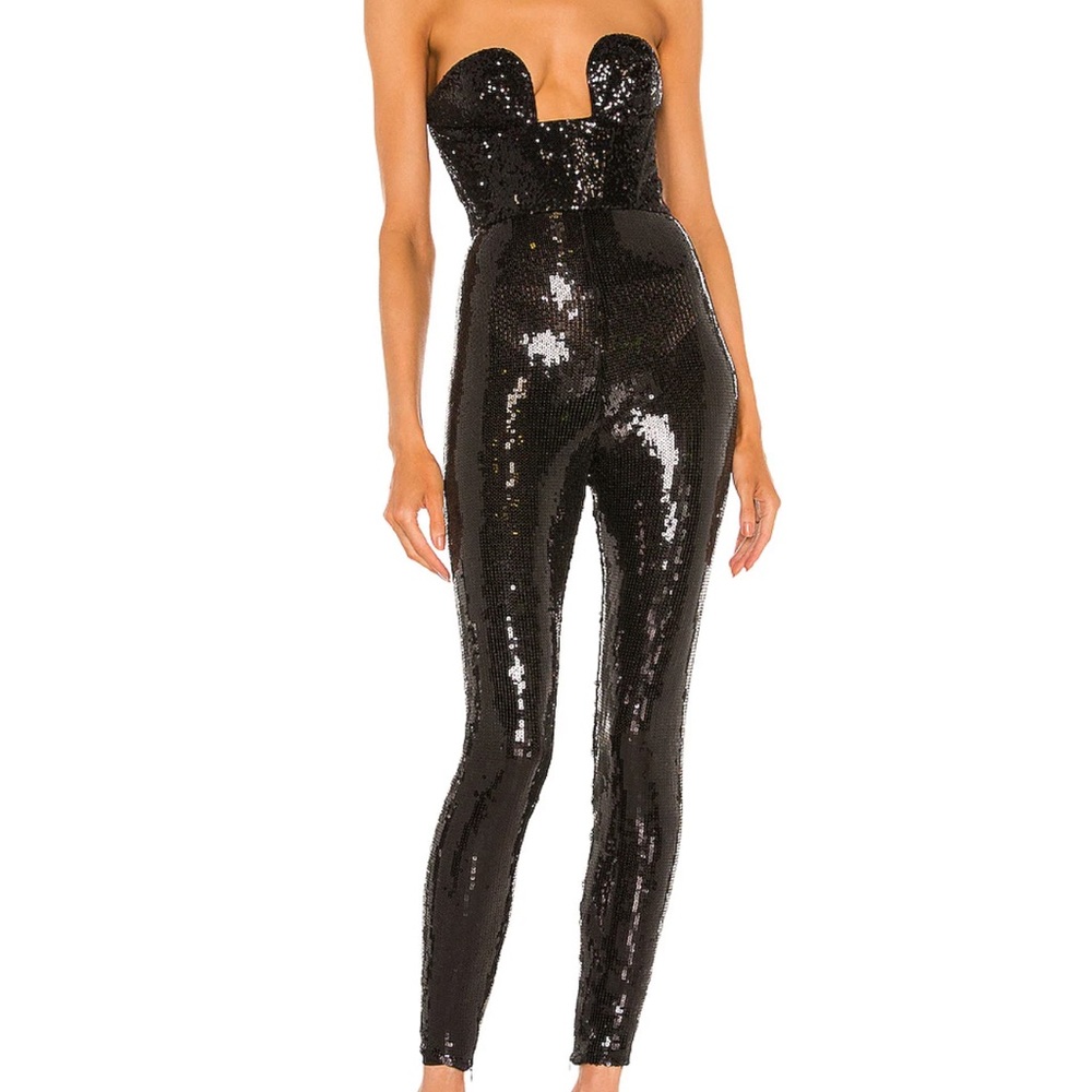Bronx and Banco Black Sequin Strapless Jumpsuit